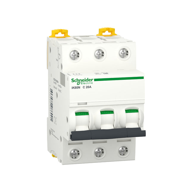 قاطع كهرباء أوتوماتيك MCB شنايدر Acti9 iK60N 20 أمبير 3P منحنى C 6kA A9K24320 - بشيتي ستورز