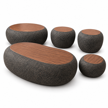5-piece stone-look seating set with a fiber design
