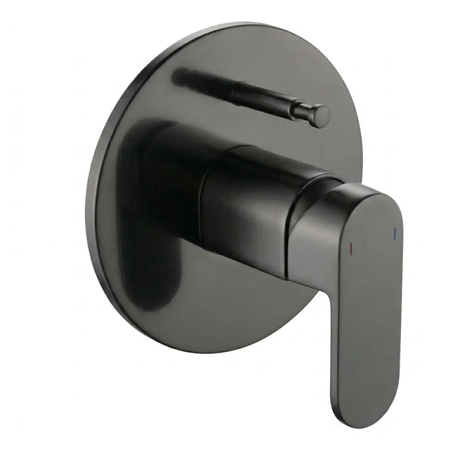 Black round chrome bathroom mixer with diverter button