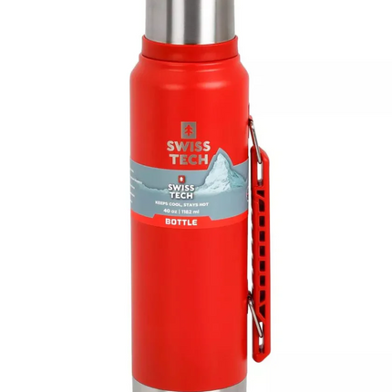زجاجة مفرغة من الفولاذ المقاوم للصدأ SWISS+TECH سعة 40 أونصة/1200 مل - أحمر