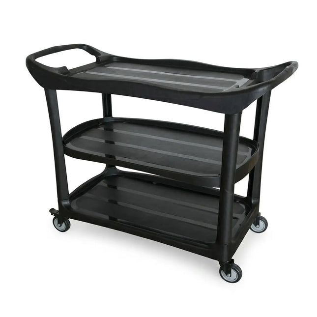 3-tier plastic cleaning cart on wheels, black