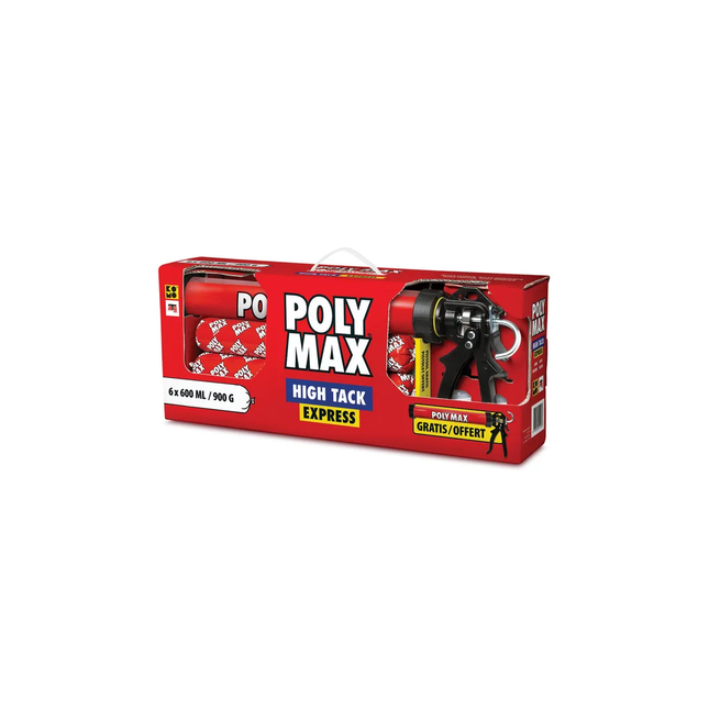 Poly Max White Putty 600 ml, 6 pieces with a free gun, from Bison (6311635)