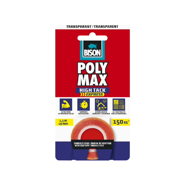 Polymax Double-Sided Transparent High Tack 1.5m x 19mm 150kg by Bison (7004865)