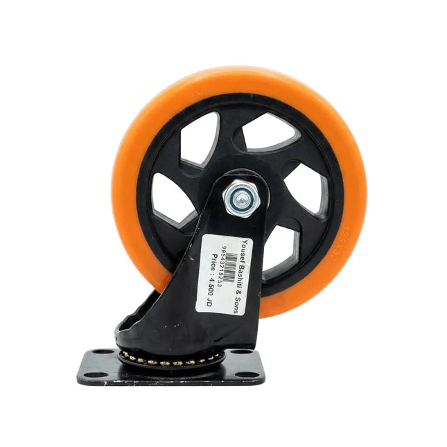 Heavy-duty orange industrial caster, various sizes, swivel