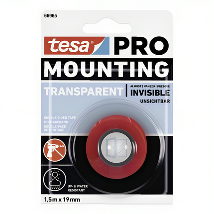 شريط تثبيت شفاف دبل فيس تيسا TESA PRO مقاس 19 ملم × 1.5 متر