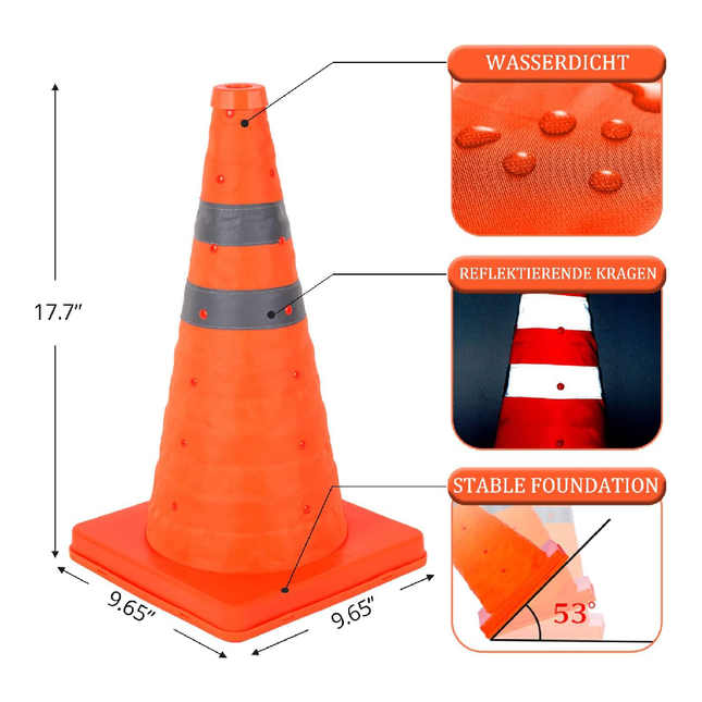 Orange telescopic cone with reflective tape