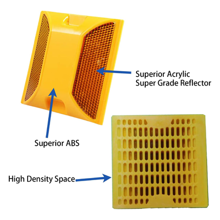Plastic road reflector, 10cm*10cm, yellow, 10 pieces