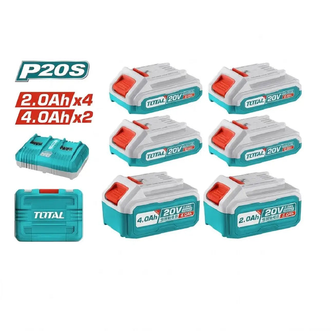 طقم بطاريات من توتال P20S وشاحن مزدوج – 6 بطاريات + شاحن مزدوج (TOSLI230701)