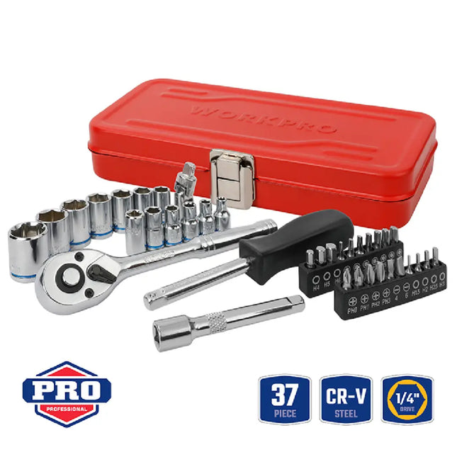 طقم بوكسات 1/4 انش 37 قطعة من وورك برو (WP202547)