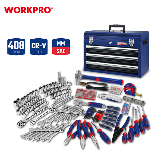 صندوق عدة 408 قطعة 3 ادراج من وورك برو (WP209034)