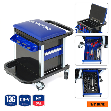 كرسي عجل متحرك مع طقم عدة 136 قطعة من وورك برو (WP209036)