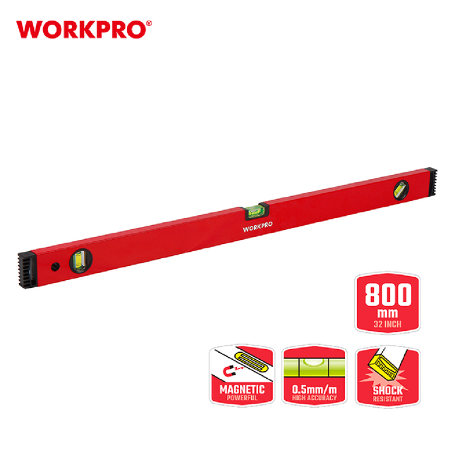WORKPRO 80cm Industrial Magnetic Aluminum Level, Red (WP262012)