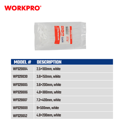 كيبل تاي قياس 500*9ملم عدد 100 من وورك برو (WP329008)