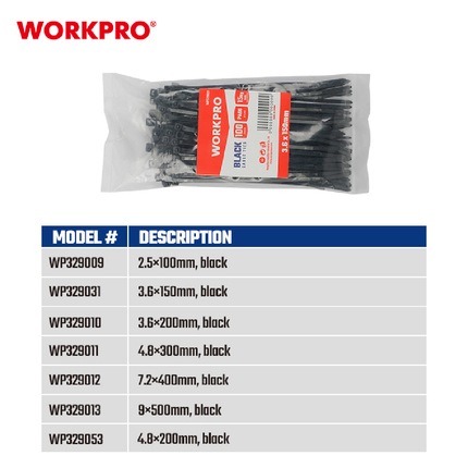 كيبل تاي قياس 100*2.5ملم عدد 100 من وورك برو (WP329009)