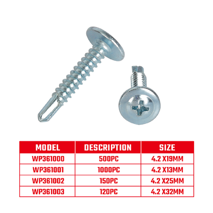 براغي سلف درل 4.2*13 ملم عدد 1000 من وورك برو (WP361001)