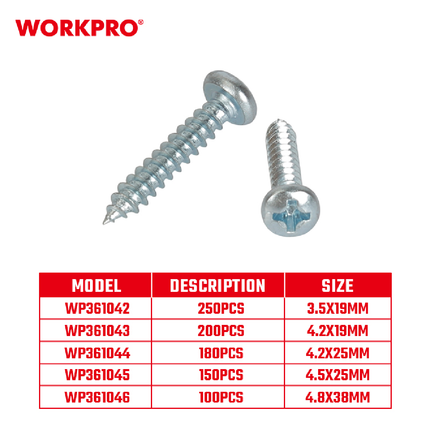 براغي سن صاج 4.2*25 ملم عدد 180 من وورك برو (WP361044)