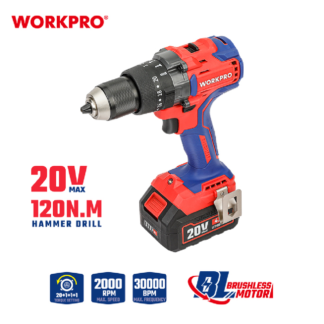 درل شحن 13 ملم جوزة حديد شاكوش 120 نيوتن بدون بطارية وشاحن من ووركبرو (WP390017)