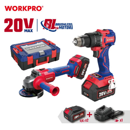 طقم درل شحن 20 فولت 65 نيوتن مع صاروخ 4.5 انش مع بطاريتين 4 امبير وشاحن من وورك ب رو ( WP398003 )