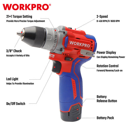 درل براغي شحن برشلس 12 فولت من وورك برو (WP460201)