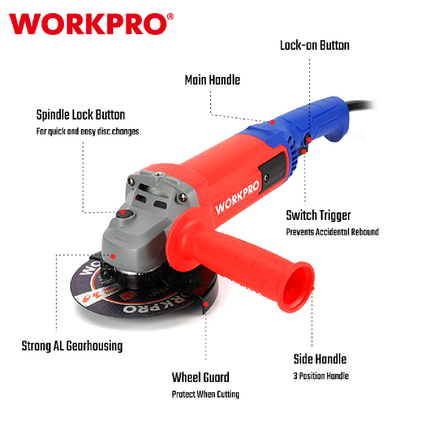 صاروخ زاوية 1300 واط 5 نش من وورك برو (WP472001)