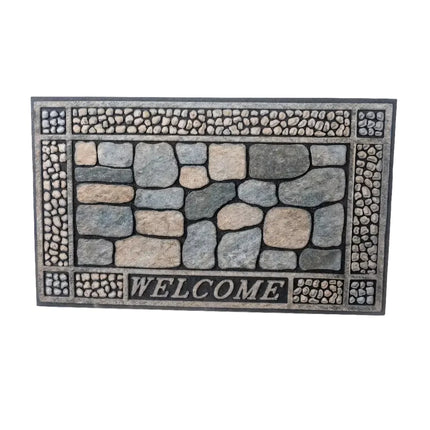 دواسة أرجل مودرن بتصميم الحجر الصخري الطبيعي وعبارة Welcome - ممسحة باب متينة ومقاومة للانزلاق