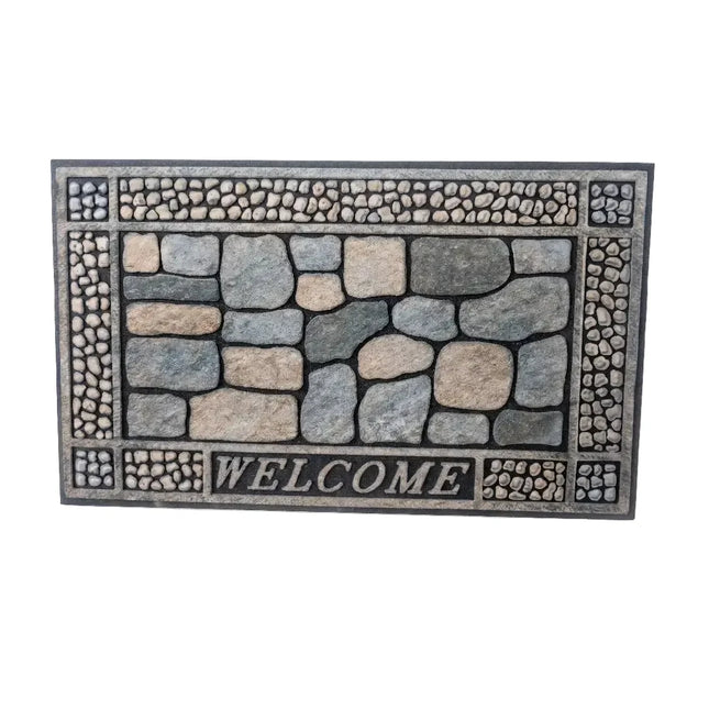 دواسة أرجل مودرن بتصميم الحجر الصخري الطبيعي وعبارة Welcome - ممسحة باب متينة ومقاومة للانزلاق