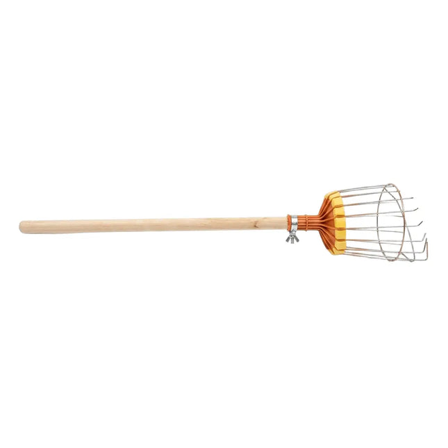 Fruit picker with a wooden handle