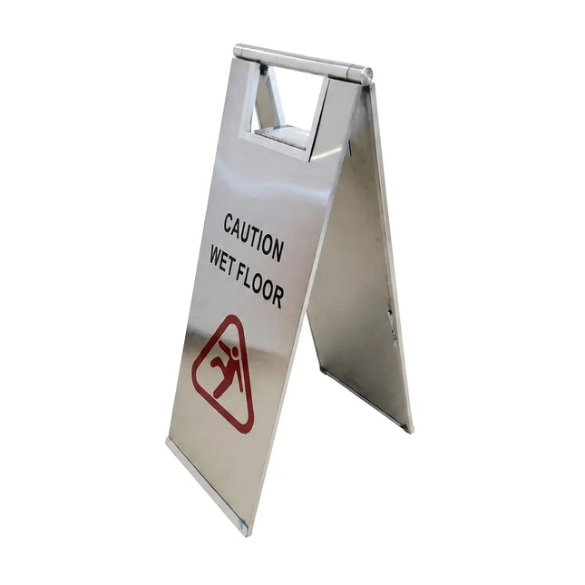 Stainless steel wet floor warning stand