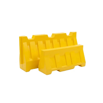 Fillable yellow plastic barrier, various sizes