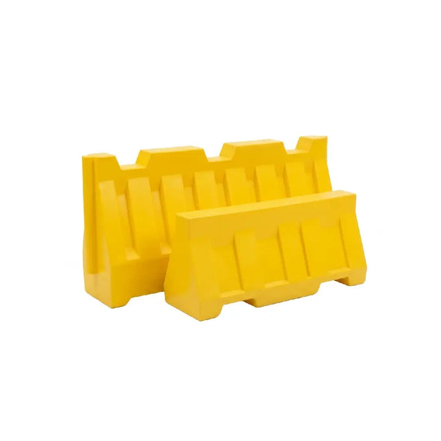 Fillable yellow plastic barrier, various sizes