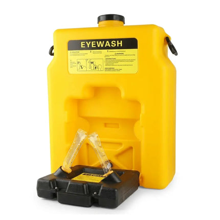 Large yellow plastic eyewash station