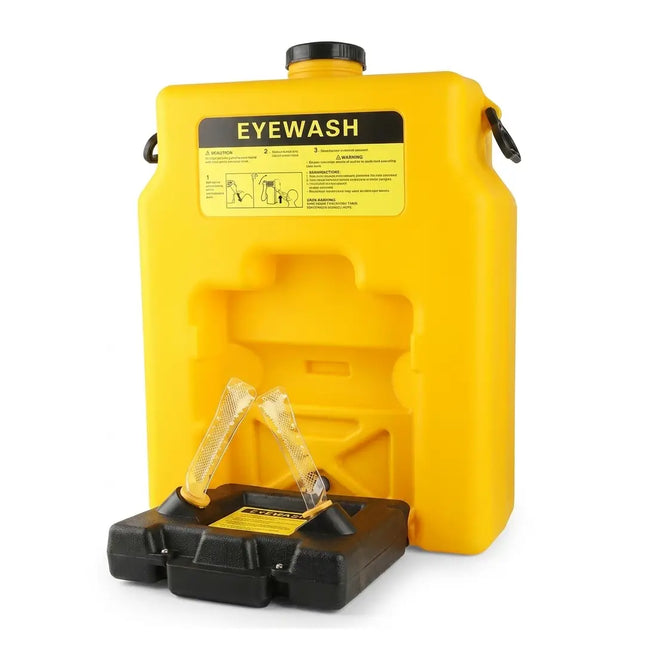 Large yellow plastic eyewash station