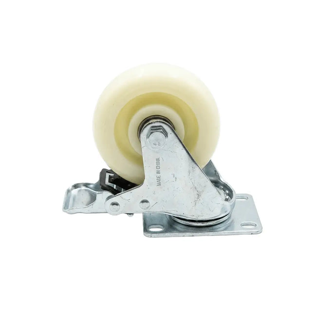 White Teflon Swivel Caster with Brake - Multiple Sizes