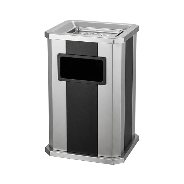 Silver trash can with heavy-duty lid, 70-liter capacity