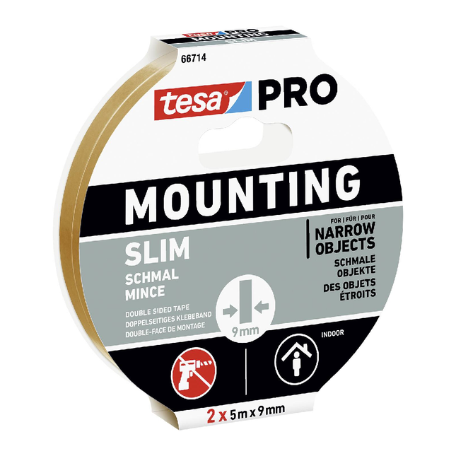 شريط تثبيت ضيق أبيض تيسا TESA PRO عرض 9 ملم — لفتان × 5 متر