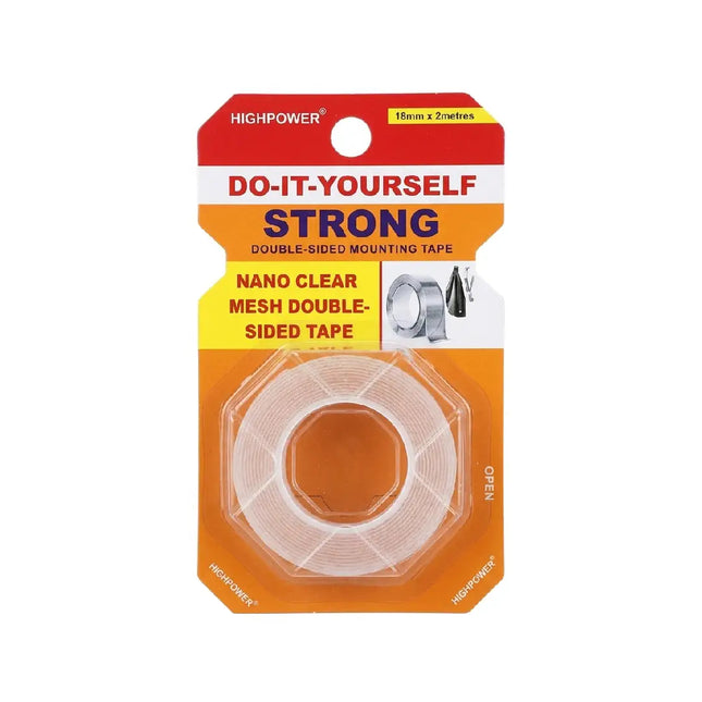 Double-sided strong tape, 2 cm x 2 meters, transparent