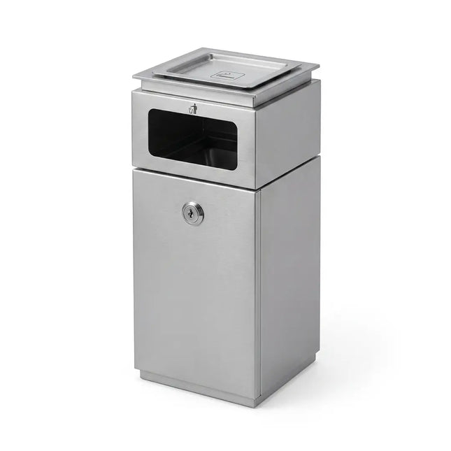 Stainless steel litter bin, 60 liter capacity, square, heavy duty